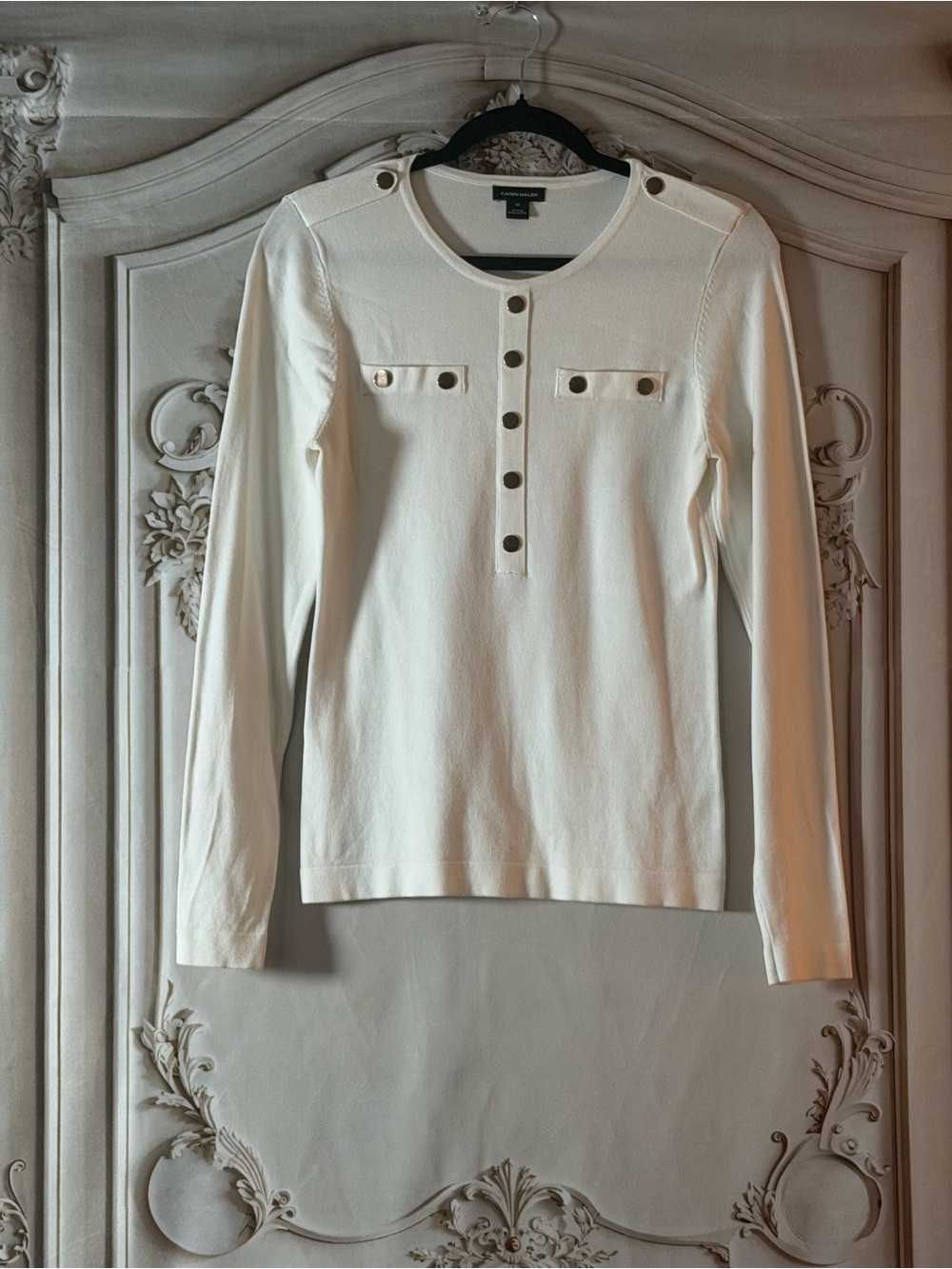 Karen Millen | Cream Crewneck Sweater with Gold-Tone Buttons